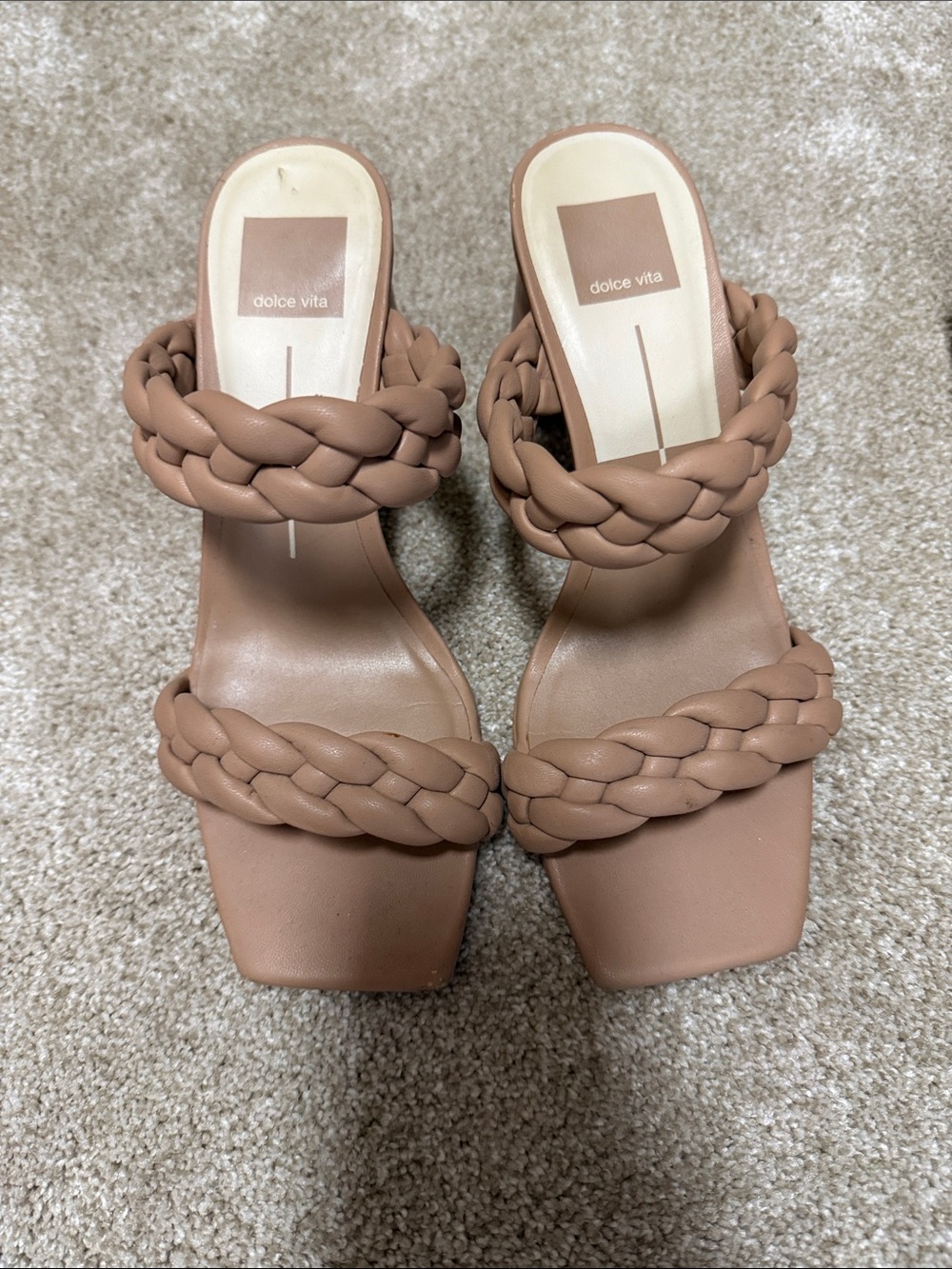 Dolce Vita Braided Double-Strap Slide Heels in Taupe